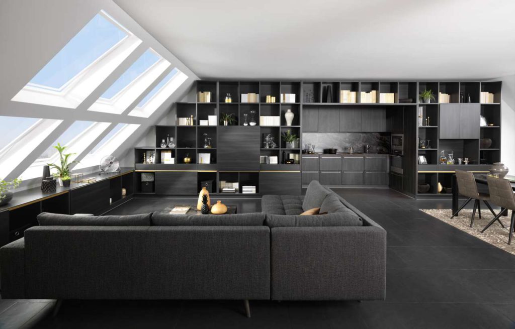 Wohnküche, Regalküche, Küche im Wohnzimmer, Küchenregal