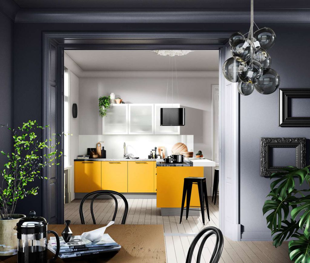 Gute Laune bekommt man bereits am Morgen in dieser Singleküche in fröhlichem Gelb. Foto: AMK