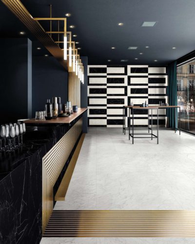 Ein Tribut an die Geometrie und die Symmetrie –
und an eines der bekanntesten Plattencover der Welt. Foto: Ceramiche Piemme