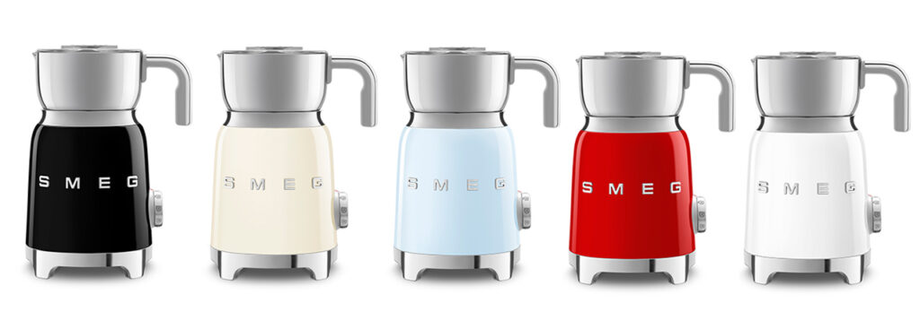 Den neuen Milchaufschäumer im Retro-Style gibt es in sieben verschiedenen Farben. (hier eine Auswahl)  Foto: Smeg