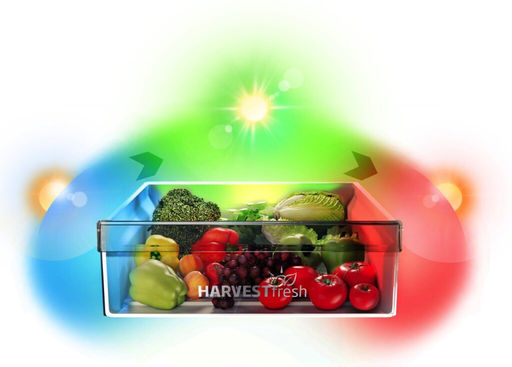 Die neuartige Technologie HarvestFresh von Beko imitiert den natürlichen Lichtzyklus des Tages mithilfe einer dreifarbigen Beleuchtung sowie einer dunklen Nachtphase. Die Vitamine A und C bleiben so länger erhalten.  Foto: Beko