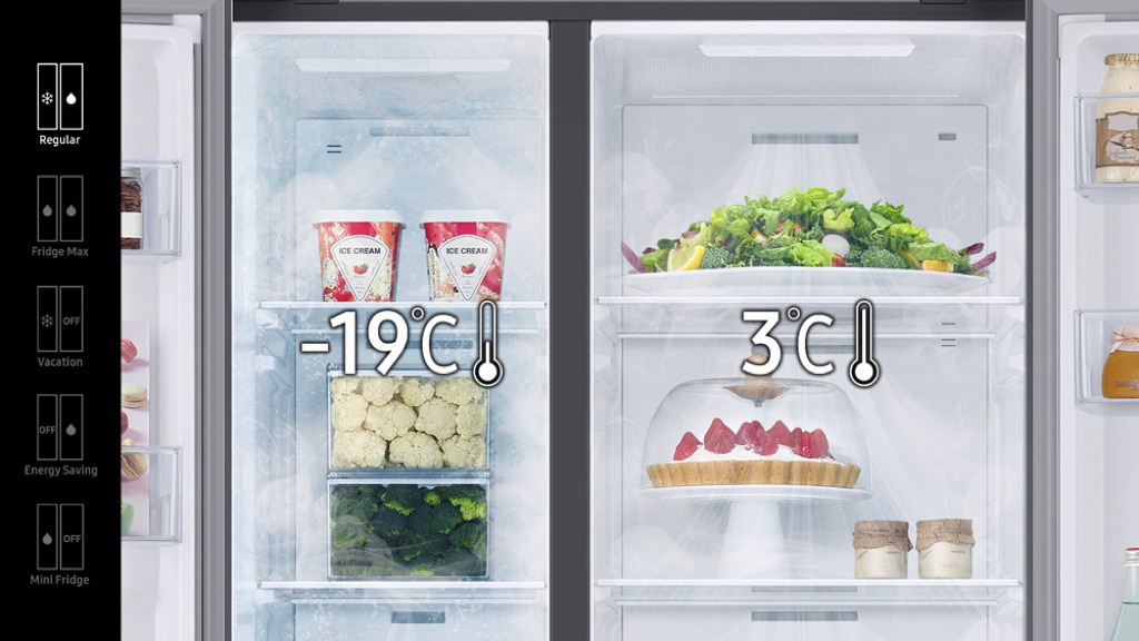 Der Kühlschrank RS8000 von Samsung ist flexibel an die Lebensmittel anpassbar. 