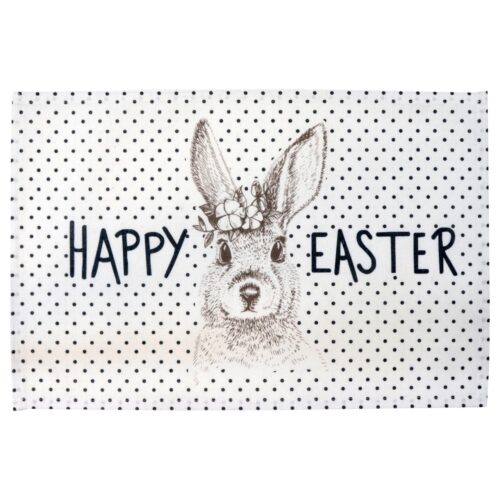 Das Platz-Set verspricht „Happy Easter“ und verschönert den Tisch. Es dient entweder als Untersatz für das Geschirr oder wird solo zum Blickfang. Von Hoff Interieur.