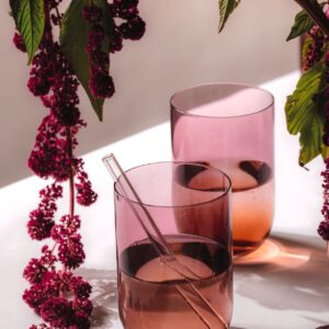 Das durchgefärbte Glas schmeichelt fast jedem Geschirr. Es ist ein typisches Wasserglas, kann aber auch für Cocktails oder Säfte genutzt werden. Von Villeroy & Boch.