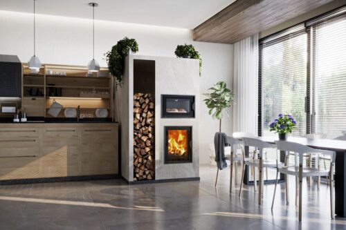 Ein Multitalent ist der Ofen von Austroflamm. Er hat einen speziellen Einsatz zum Backen und ein großzügiges Fach, um Holz zu lagern. Nicht zu vergessen ist seine wärmende Ausstrahlung.