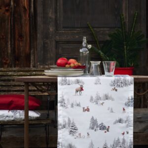 Oft sind es Kleinigkeiten, die für den Hingucker-Effekt sorgen. Bei dem gedeckten Tisch ist es der Tischläufer von Apelt. Er überzeugt mit alpinen Motiven und versetzt in winterliche Urlaubslaune.

