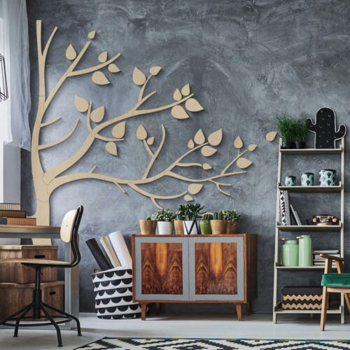 Die interessante Wandkunst von Wall Art passt auch ins Esszimmer oder in die Küche. Der Pappelholz-Laserschnitt des Baumes holt die Natur nach Hause.