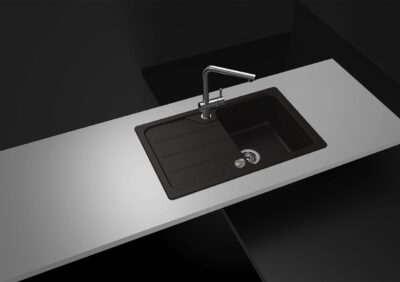 Die Spüle „Alento“ in „Black Matt“ mutet ausgefallen an mit ihrem modernen Design. Doch auch die Technik überzeugt: Das Material ist unter anderem hitzebeständig und kratzfest, von Blaupunkt / Häcker.