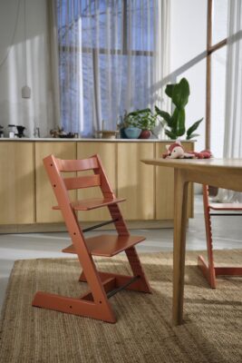 Die Marke Stokke erweitert die Farbpalette ihres Tripp Trapp® Stuhls um die Farbe „Terracotta“. Der praktische Stuhl wächst mit, ist risikolos nutzbar und haltbar. Also ideal, um am Tisch zu sitzen oder in der Küche bei der Arbeit zuzuschauen.