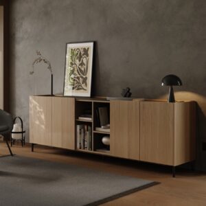 So wohnlich ist der Look vom österreichischen Hersteller Walden. Die Konzepte funktionieren in unterschiedlichen Räumen. Die Möbel sind aus reinem Naturholz, egal ob Sideboard oder Regal.