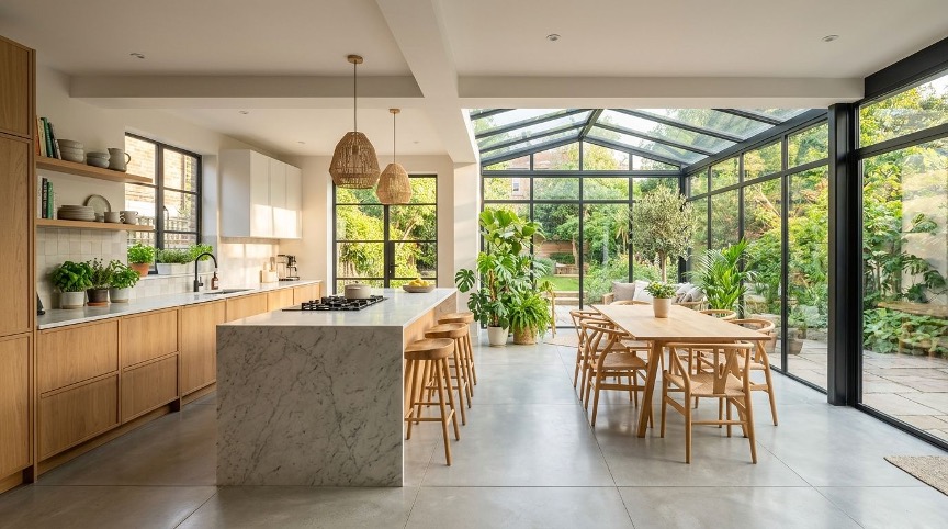 Wer eine Küche mit Wintergarten kombiniert, schafft einen der stimmungsvollsten Wohnbereiche, die ein Haus bieten kann. | KÜCHEN JOURNAL Wer eine Küche mit Wintergarten kombiniert, schafft einen der stimmungsvollsten Wohnbereiche, die ein Haus bieten kann.