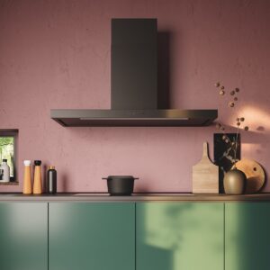 Die Wandhaube „Plane Plus“ von Falmec verbindet puristisches Design mit moderner Lüftungstechnik. In Kombination mit den tiefgrünen Fronten und der warmen Mauve-Wand entsteht ein elegantes Farbkonzept, das schon beim ersten Hinschauen gute Laune macht. | KÜCHEN JOURNAL Die Wandhaube „Plane Plus“ von Falmec verbindet puristisches Design mit moderner Lüftungstechnik. In Kombination mit den tiefgrünen Fronten und der warmen Mauve-Wand entsteht ein elegantes Farbkonzept, das schon beim ersten Hinschauen gute Laune macht.